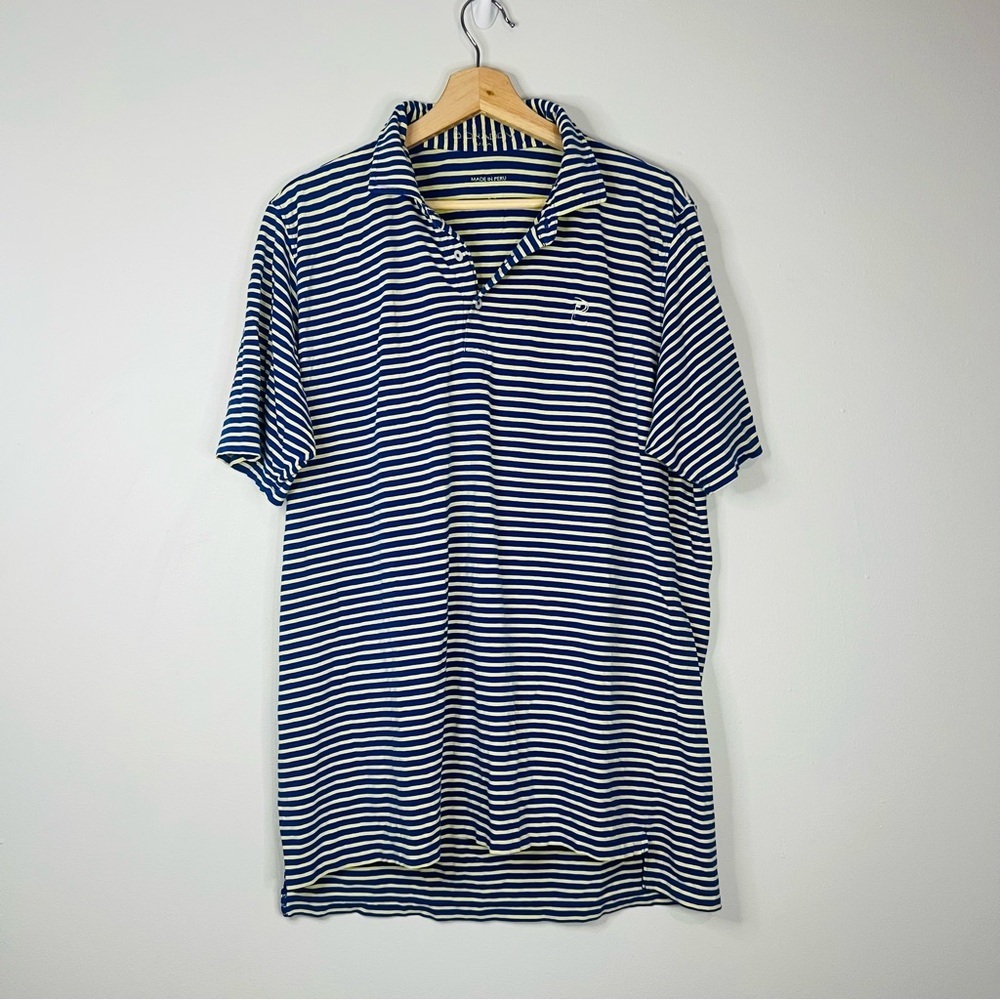 B. Draddy Navy/Yellow Striped Sport Golf Polo M